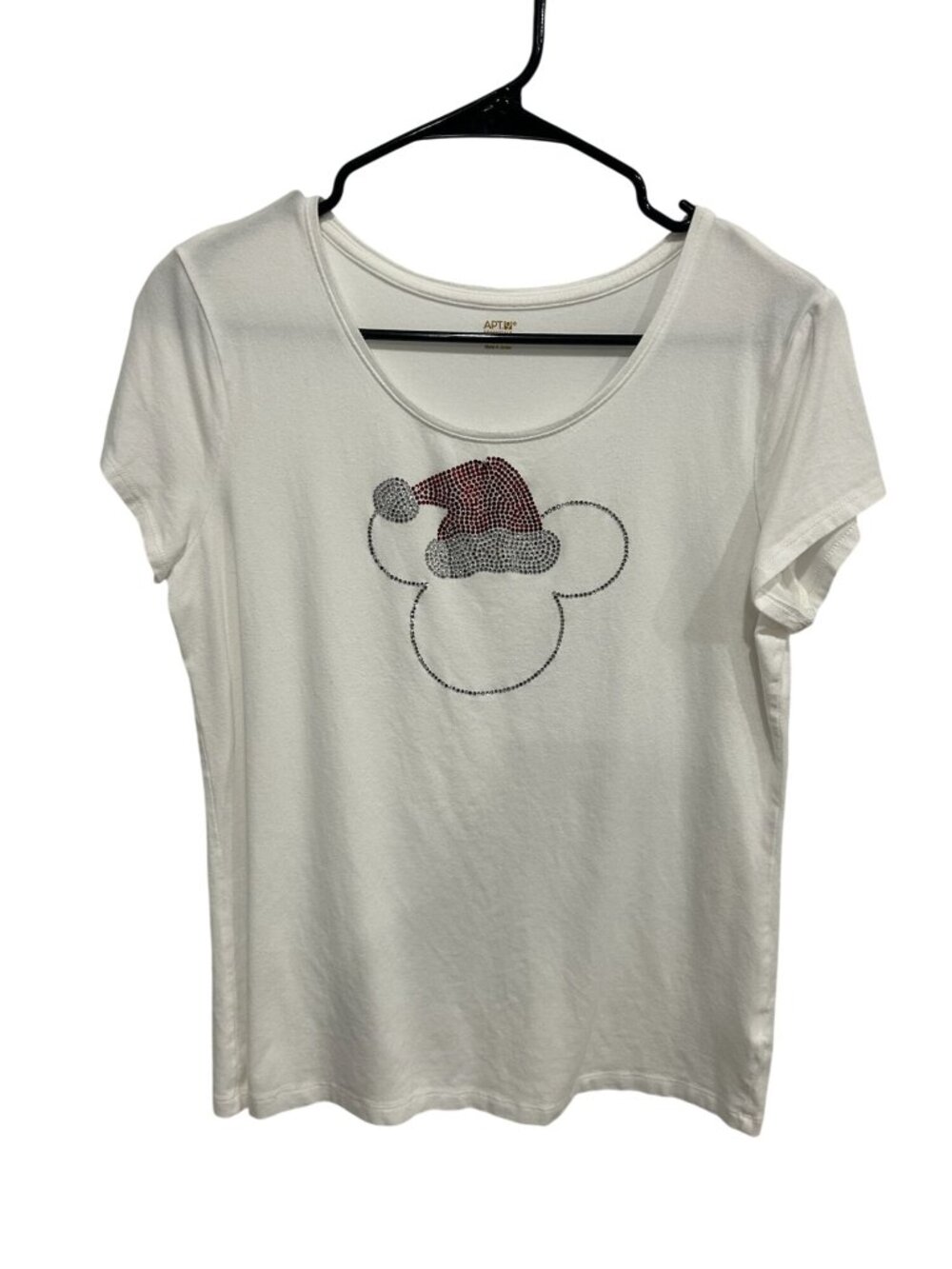 APT.9 XL White Mickey Mouse Santa Hat Rhinestone Top Whimsical Kitschy Retro